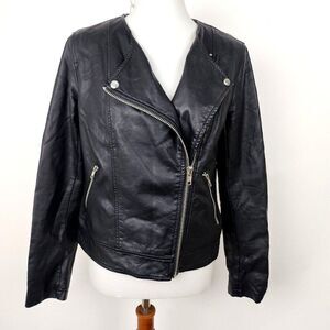 Forever 21 Soft Vegan Black Faux Leather Moto Jacket Zippers Biker Womens M